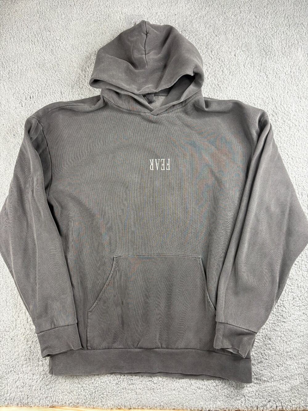 NF Pullover Fear Hoodie Men's Size 2XL Grey Fleece Long Sleeves Graphic Print